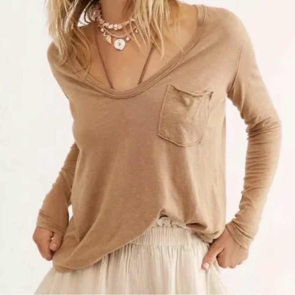Free People Casual Tan Long Sleeve Top